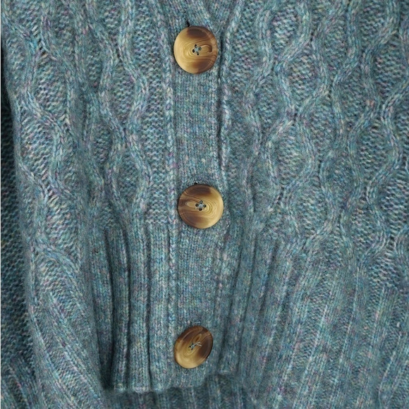 FREE People Molly Teal Multi Cable Knit Oversized Cardigan Sweater - Picture 6 of 13